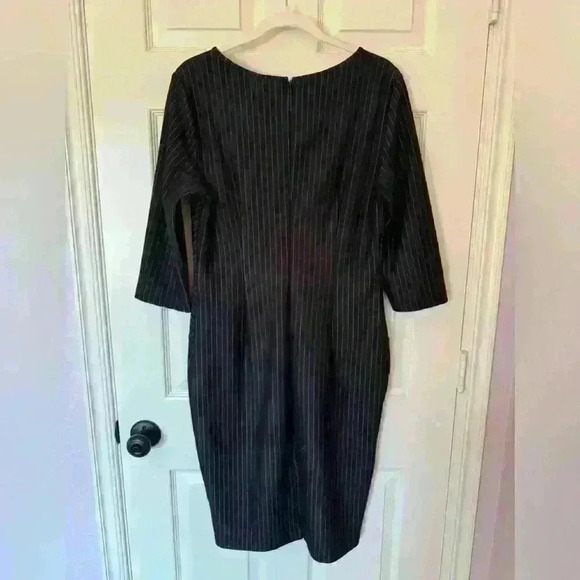 VFshow Black White Pinstripe Sheath Dress Double Zippers 3/4 Sleeve Size L - Picture 3 of 6